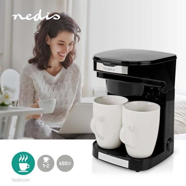 NEDIS Kaffebryggare 2 Koppar med Filter 450W