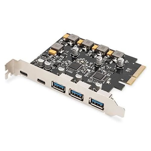 DIGITUS PCIE CARD 2X USB-C, 3X USB A DS-30222 musta, Nikkeli