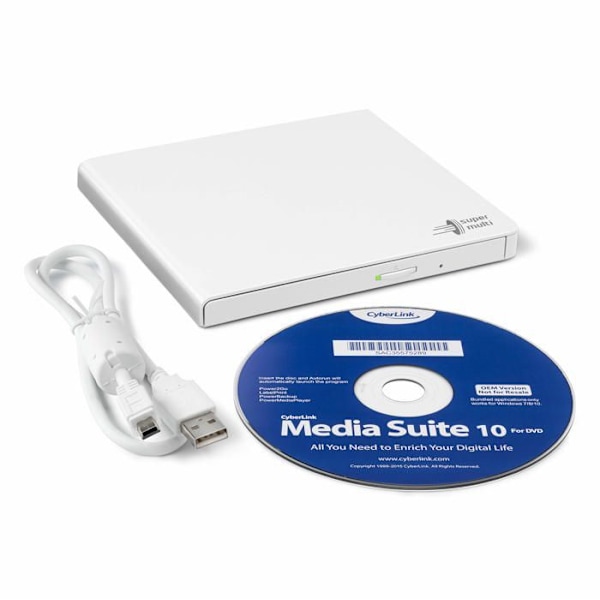 Extern DVD-brännare - Hitachi-LG - GP57EW40 - USB 2.0 - Vit - CD/DVD-ROM - 24x/8x/8x/6x - M-DISC