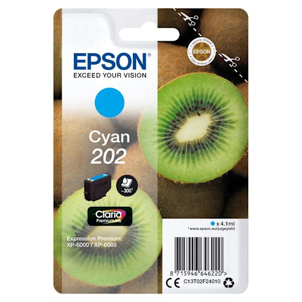 Epson Claria Premium 202 Inkjet Cartridge - Cyan - Inkjet - 300 sider - 1 pakke