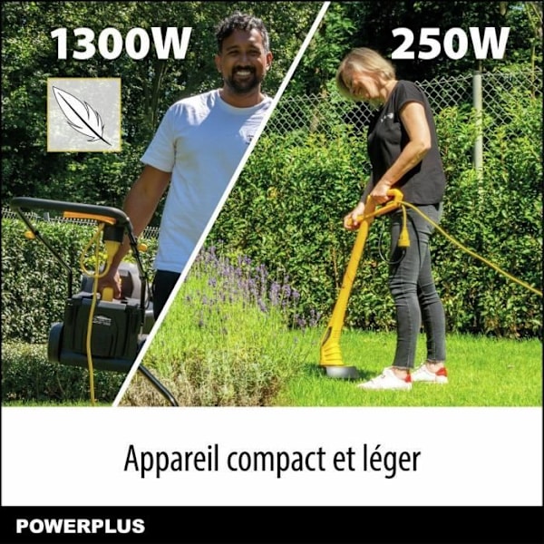 Ruohonleikkuri ja Sähkösakset - POWERPLUS - POWXG62205T - Ruohonleikkuri 1300 W & 32 mm Ø - Sähkösakset 250 W & 220 mm Ø sort