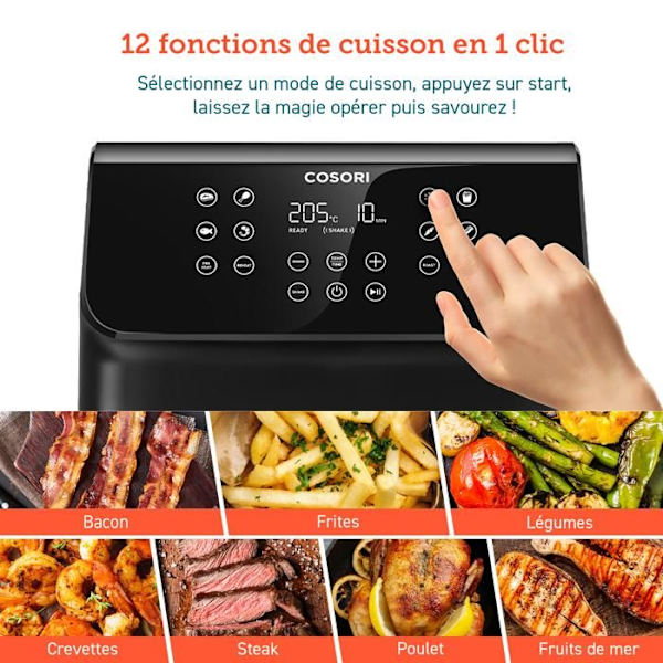 COSORI Premium II Chefs Edition ilmanöljyfritteeri 6,2 litraa musta + Paketti 50 paperia sort