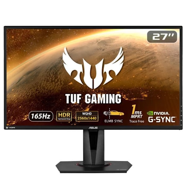 Ecran PC Gamer - ASUS - TUF Gaming VG27AQ HDR - Gaming Monitor - 27 tommer WQHD (2560x1440) - IPS - 165Hz - 1ms - ELMB Sync