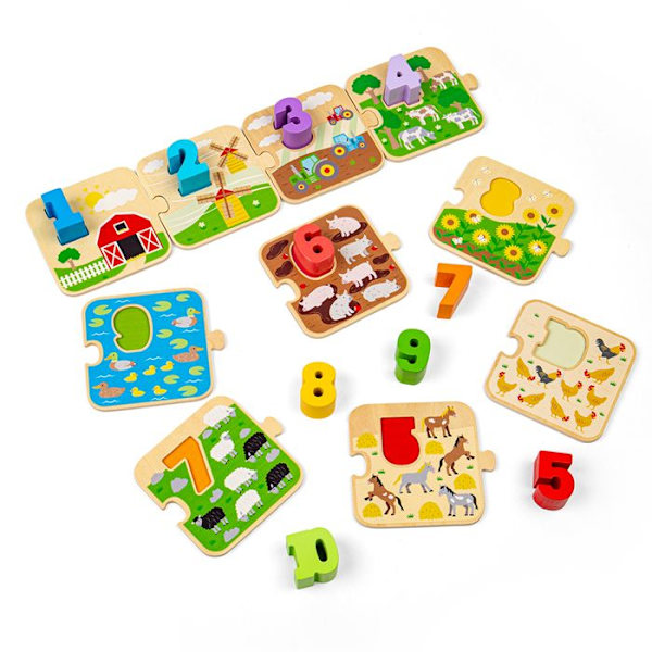 Bigjigs Toys 1-10 puupalapeli, lasten numero-puzzle, matematiikkapeli, 18 kuukautta ja sitä vanhemmille lapsille