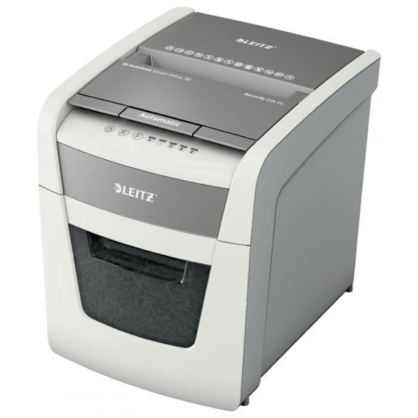 Dokumentødelægger - Leitz - IQ Autofeed Lille Kontor - 50 ark - Krydsudsnit P4 - Sort/Hvid sort