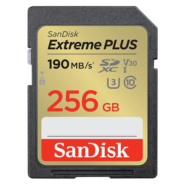 SanDisk Extreme PLUS 256 Gt SDXC-muistikortti - 190 MB/s lukunopeus - 130 MB/s kirjoitusnopeus
