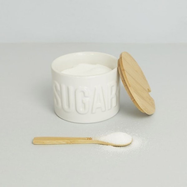 Balvi sockerskål i keramik/bambu vit/beige