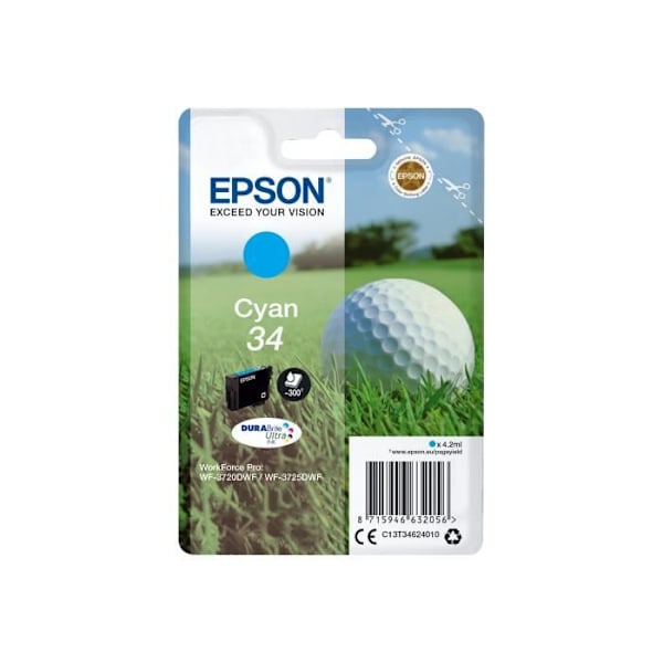 Original Epson bläckpatron - 34 - Cyan - 4,2 ml - för WorkForce Pro WF-3720, WF-3720DWF, WF-3725DWF