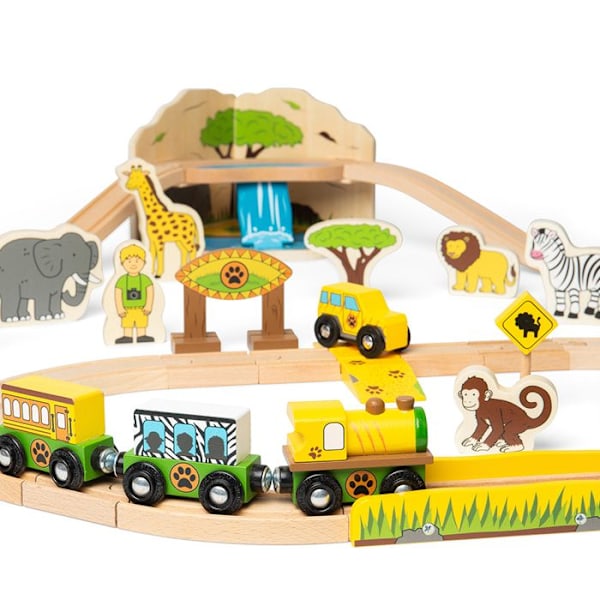 Safari Togsæt - BigJigs Legetøj - Modeller - Garage - Station - Lufthavn - Havn - Hus - Bygning Flerfarvet