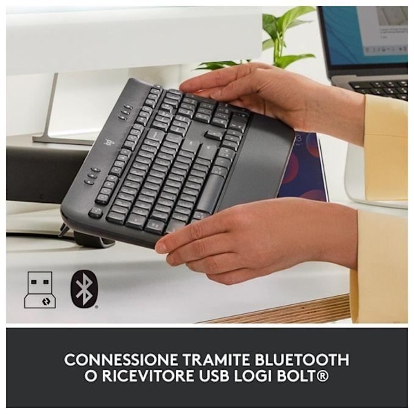 Logitech Signature K650, täysin ergonominen langaton näppäimistö rannetuella, italialainen QWERTY - harmaa