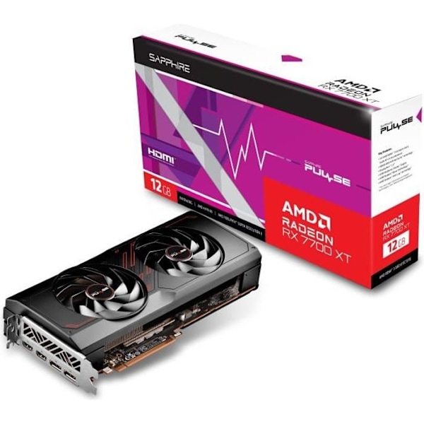 SAPPHIRE - Grafikkort - PULSE AMD RADEON™ RX 7700 XT GAMING 12GB - GDDR6 - DUBBLA HDMI / DUBBLA DP Svart