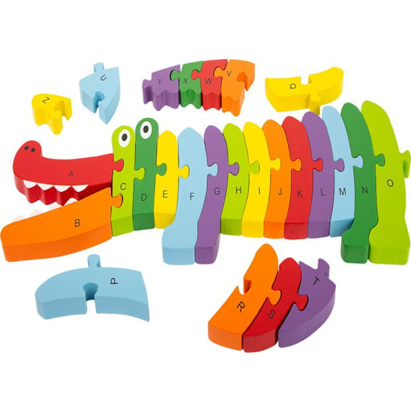 Small Foot - ABC Crocodile Puzzle - puslespil, børnespil, træspil - Fra 3 år Flerfarvet