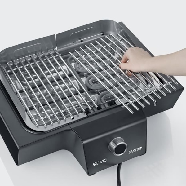 Grill på fødder - SEVERIN - SEVO GTS - 3000W - 0° til 500°C - Røgfri vandbakke Sort, Sølv