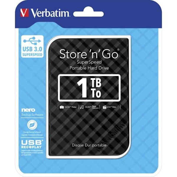 1 TB Store'n'Go extern hårddisk - VERBATIM - USB 3.0 - 2.5" - Svart