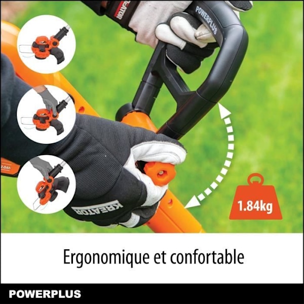 20V Dual Power ledningsfri trimmer POWDPG75420 - 250 mm Ø - 20V 2Ah batteri og oplader medfølger - Græstrimmer funktion Orange - Sort