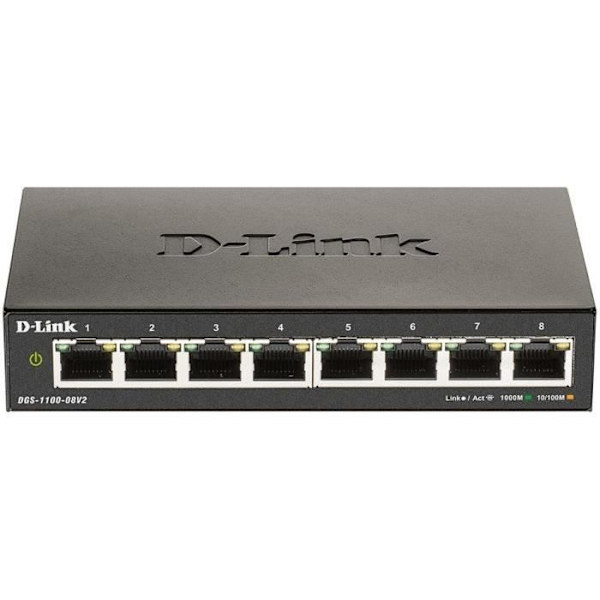 D-LINK DGS 1100-08V2 - Kytkin - älykäs - 8 x 10/100/1000 - Pöytäkone - AC 100/240 V