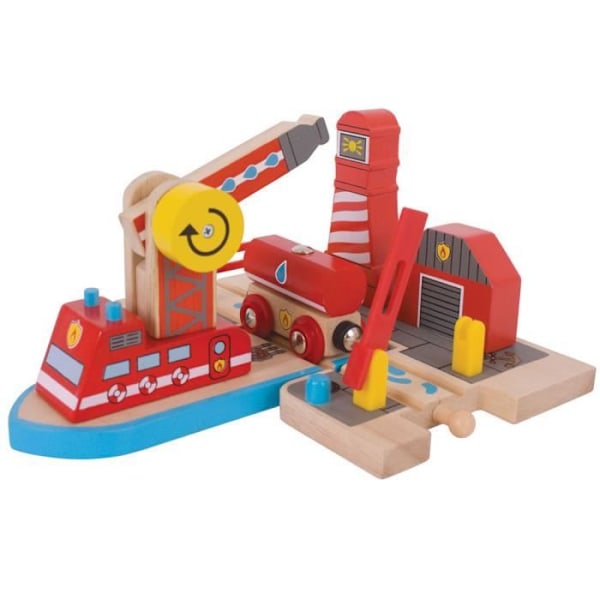Puinen lelu - BigJigs Toys - Meripalopelastus - Rautatien meripalopelastus Blå, rød og beige