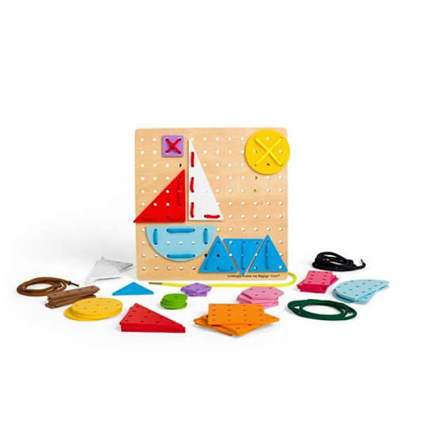 Geometrisk snøringsspil - BIGJIGS - Bigjigs Geometrisk Lace-A-Shape - 44 former - 6 snore
