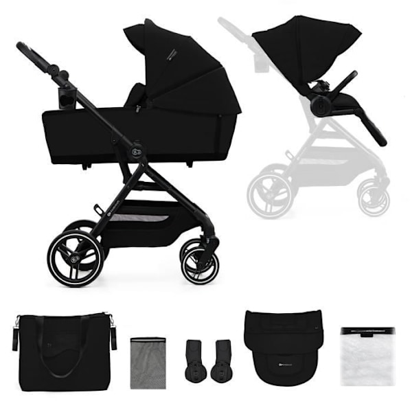 Monitoiminen 2-in-1 vaunu - KINDERKRAFT YOXI - Kevyt ja ketterä - vedenpitävä UPF50+ suojalla - jopa 4 vuoteen - Musta