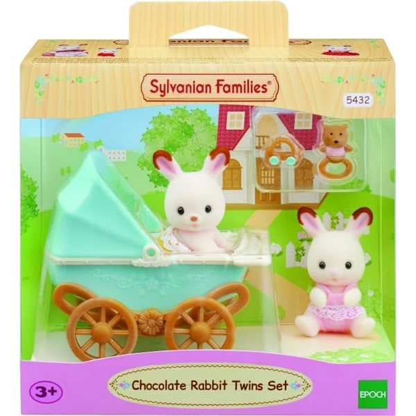 Miniaturefigurer - SYLVANIAN FAMILIES - The Chocolate Rabbit tvillinger og deres dobbelte barnevogn Flerfärgad