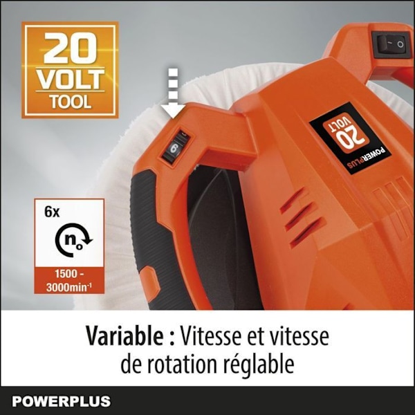 Kaksivaiheinen Langaton Kulmahiomakone 20 V POWDP4040 - Ø 240 mm - Auton Kiillotukseen - ilman Akkua tai Laturi - 2 Lisävarustetta orange