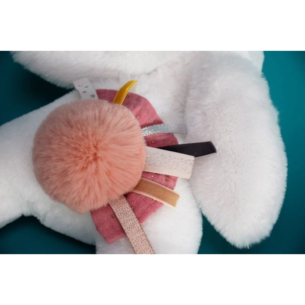 Doudou et Compagnie - Plysbunny - 25 cm - Hvid/Terracotta Pompom Bunny - Smuk Gaveæske - Happy Boho - Happy Doudou To