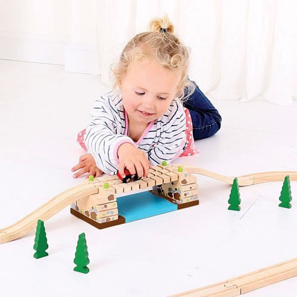 Clicking Bridge - BigJigs Toys - Puinen malli 3-vuotiaille ja sitä vanhemmille lapsille - Sininen ja beige Blå og beige