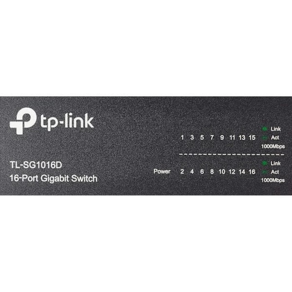 16-portars Gigabit Ethernet-switch - TP-Link TL-SG1016D - Desktop/rackbar - Metallhölje - Svart