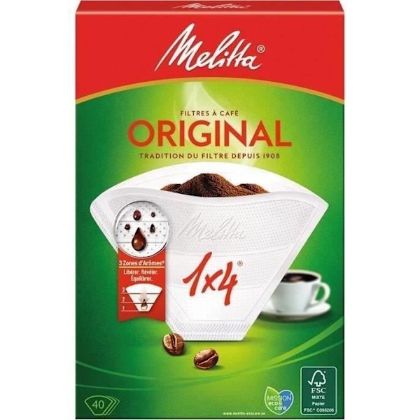 MELITTA Original papperskon kaffefilter 1x4 - x40 Vit