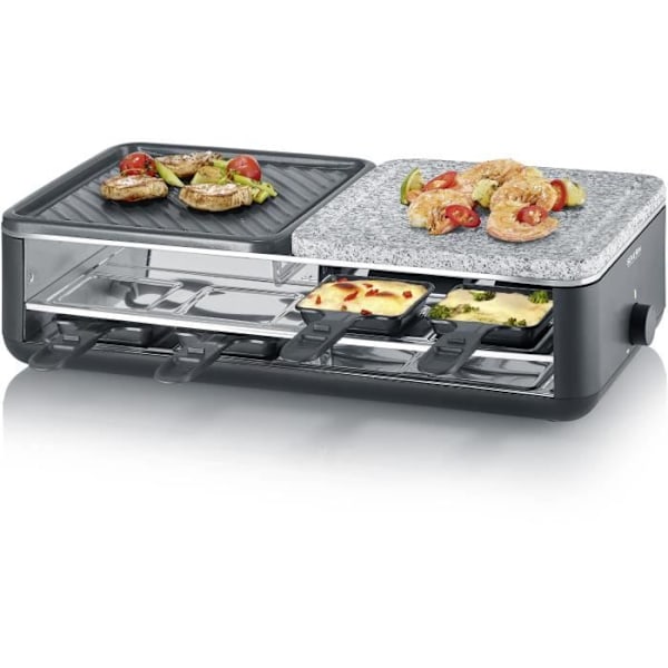 SEVERIN raclette-laite - RG2366 - Jopa 8 henkilöä - Luonnonkivinen ja käännettävä paistolevy - 1300W sort