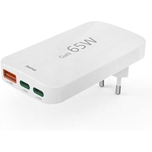 Snabb Laddare - HAMA - 65W - 2 USB-C - 1 USB-A - Power Delivery - Snabbladdning Vit