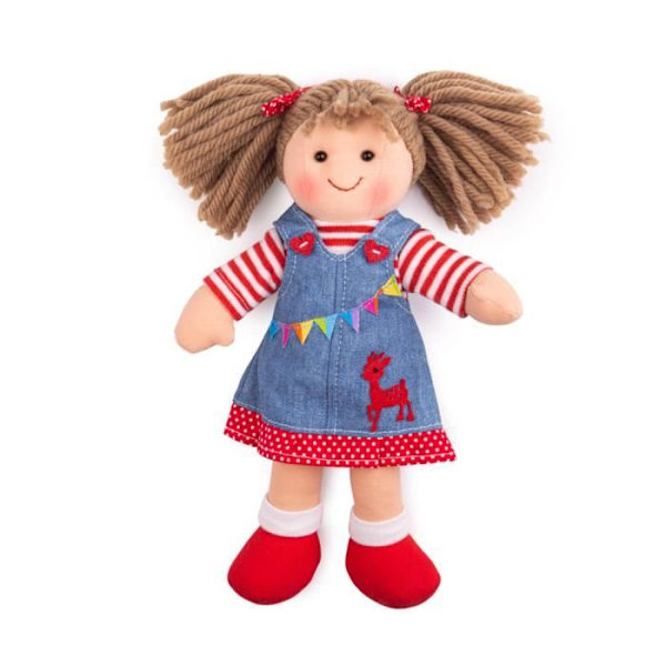 Dukke - BIGJIGS - Hattie Dukke - 25 cm - Blød - Aftageligt tøj Blå röd
