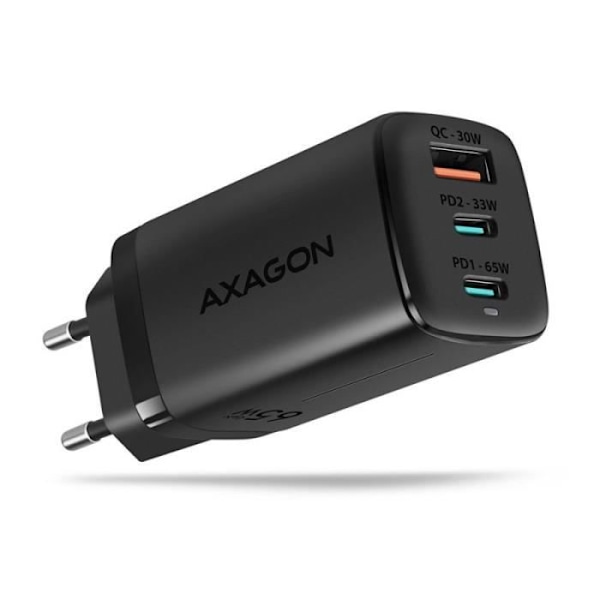AXAGON ACU-DPQ65 Ladegrat, 2 x USB-C, 1 x USB-A, PD3.0/QC4+/PPS, 65 W musta - 8595247906113 musta