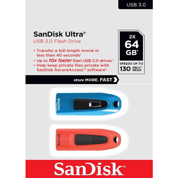 USB-nyckel - SANDISK - SDCZ48-064G-G46BR2 - 64 GB - USB 3.0 - Läshastighet 130 MB/s