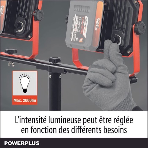 Powerplus Dual Power LED Projektor Genopladelig POWDP8035 - Byggelekt lampe på 20 V og 2x2000 lm - uden batteri eller oplader orange