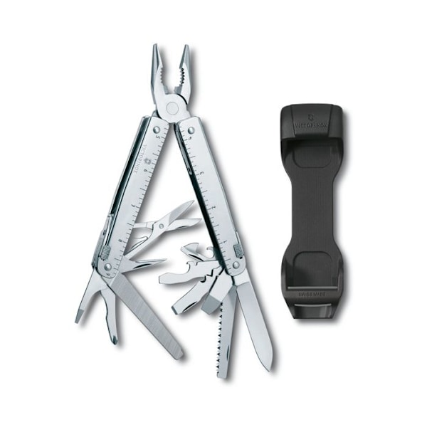 Multi-tool schweizisk Victorinox SwissTool X, 28 funktioner, robust, vægt 345 g, i rustfrit stål, med syntetisk etui.