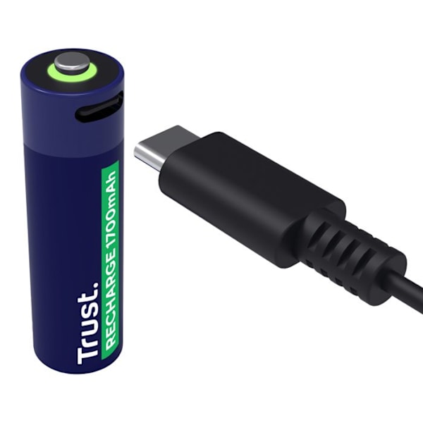 25584 Pack med 2 USB-C uppladdningsbara batterier Trust typ AA - 1700 mAh (R06) Blå