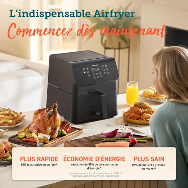 COSORI Premium II Chefs Edition ilmanöljyfritteeri 6,2 litraa musta + Paketti 50 paperia sort