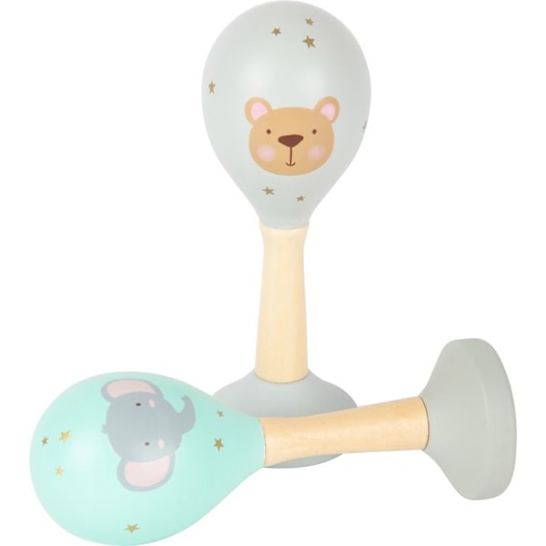 Slaginstrument - Rumbakoule - Set med 2 pastellfärgade träkulor - För baby - Ø4,5 x L13 cm Beige, blå och grå