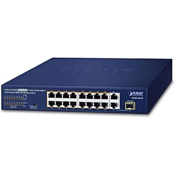 16-portars PoE+-switch - PLANET - FGSD-1821P - 185W - 2 Gigabit-portar - 1U Rackmount