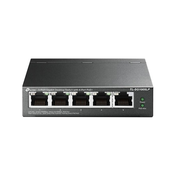 TPLINK TL-SG1005LP 5P Gb Switch 4P PoE+ TL-SG1005LP 5-porttinen Gigabit Desktop Steel Case -kytkin 4-porttisella PoE+ 40 W PoE-budjetilla