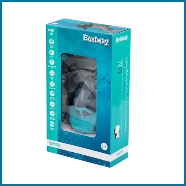 Full Face Dyk Mask med Snorkel för vuxna Bestway Flowtech storlek S-M med 180° Full Vision