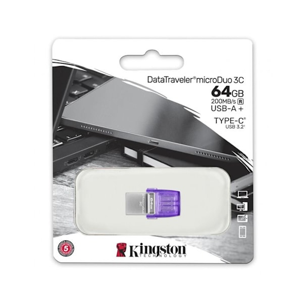 USB-muisti - KINGSTON - Dt Microduo 3C - 64 Gt - USB Type-A ja Type-C - USB 3.0