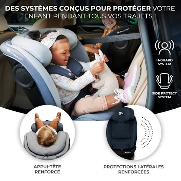 Bilbarnstol I-size 40-150 cm - KINDERKRAFT I-GROW - 360-graders drejbar - Indbygget base med isofix - Justerbart hovedstøtte - Sort sort