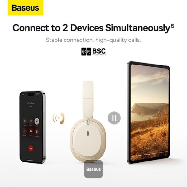 Baseus Bowie D05 langattomat Bluetooth-kuulokkeet taitettavat HiFi-stereomusiikkikuulokkeet kermanväriset