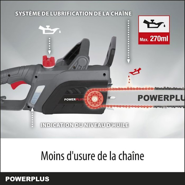 Powerplus POWEG10110 sähkömoottorisaha - 2200 W, 400 mm ohjain, automaattinen ketjun voitelu, puutarhatyökalut Mörkgrå