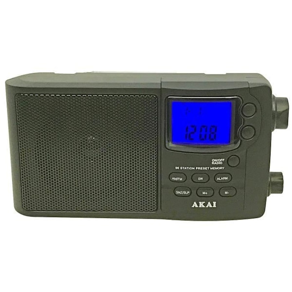 Radio AKAI AM/FM/SW PLL digital verdensmodtager - Ur-, alarm- og søvnfunktioner sort