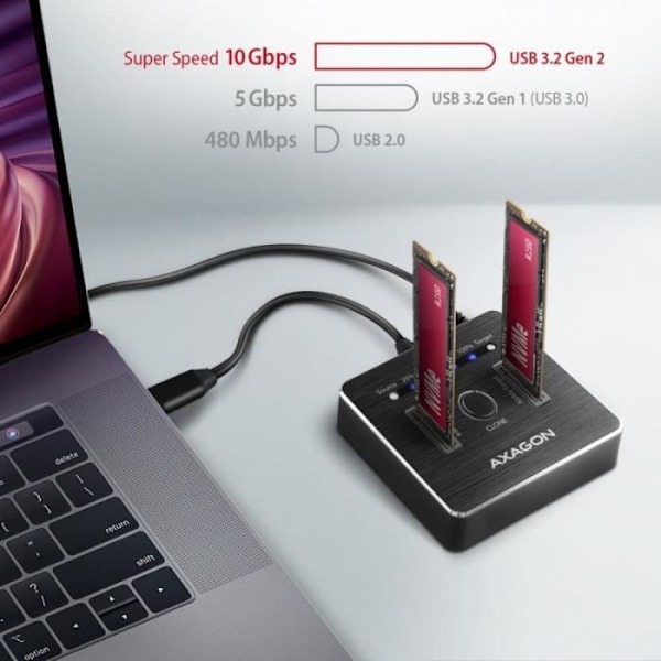 AXAGON-yhteensopiva ADSA-M2C NVMe Clone Dual SSD Dock Station - 8595247906496