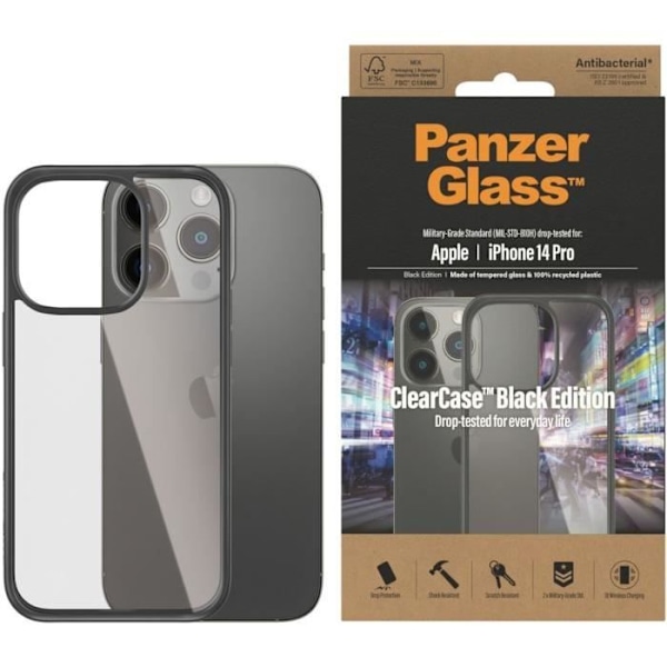 Coque - Panzer Glass - Black Edition - iPhone 14 Pro 6.1" - Holdbar beskyttelse - Elegant design Sort