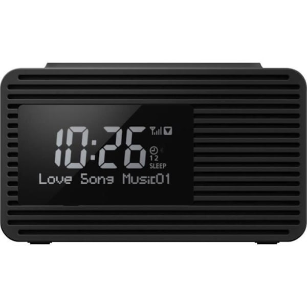 Panasonic DAB/FM vækkeur RC-D8EG-K, FM/DAB/DAB+ frekvenser, 1W USB, ur, strøm eller batteri, dobbelt alarm, sort LCD skærm